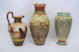 Group of Doulton wares including two vases with yellow ground Slater's Patent decoration and further