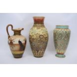 Group of Doulton wares including two vases with yellow ground Slater's Patent decoration and further