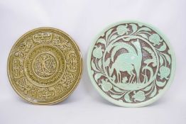 Burleigh ware tube lined charger, the centre with decoration of deer amongst Art Nouveau style