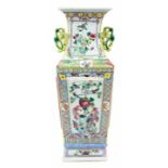 Chinese porcelain vase of square section with polychrome design of birds in branches, 42cm high