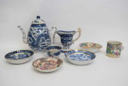 Group of Chinese blue and white porcelains including 18th century helmet jug (restored handle),