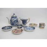 Group of Chinese blue and white porcelains including 18th century helmet jug (restored handle),