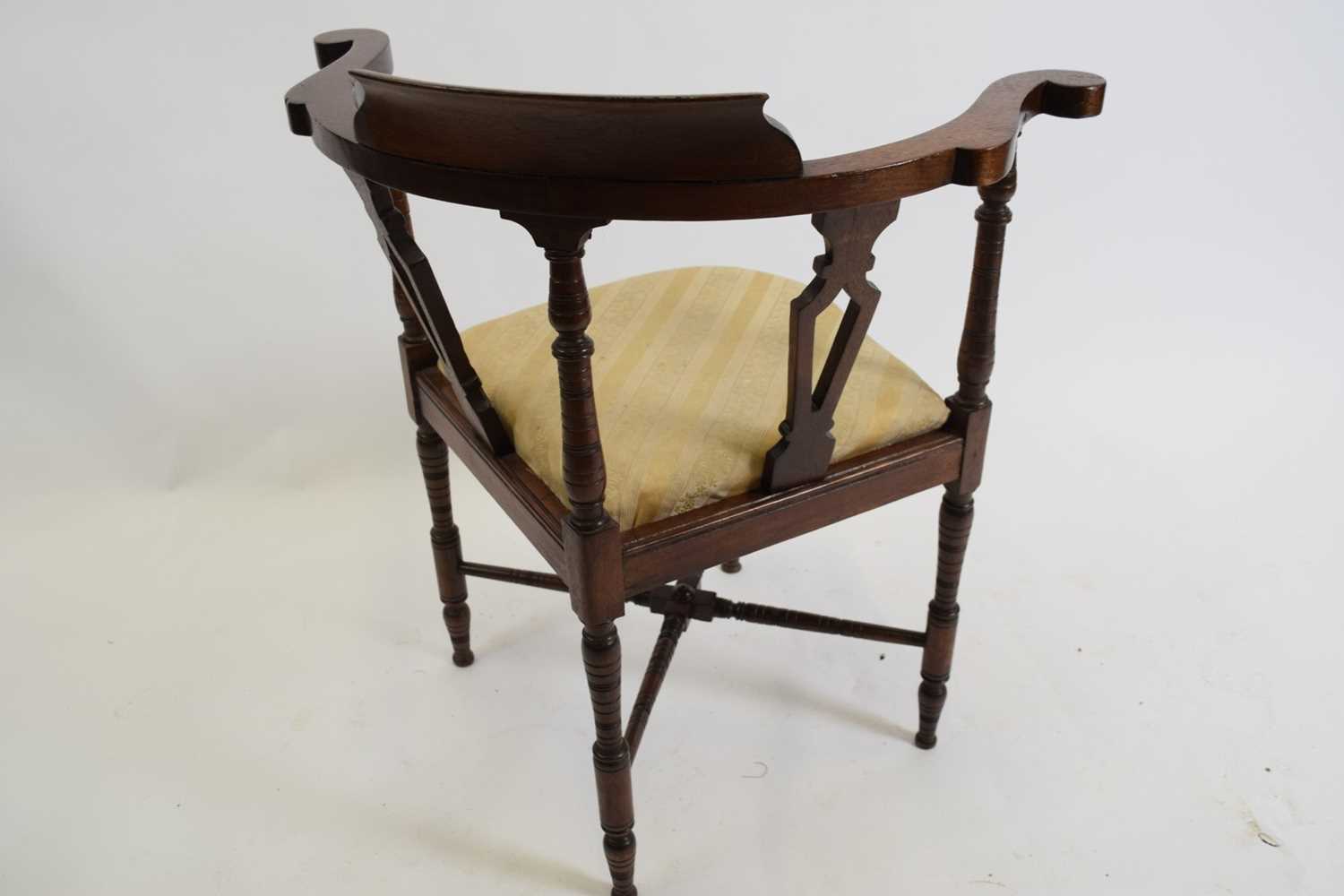 Edwardian mahogany framed corner chair with striped upholstered seats, 68cm wide - Image 3 of 3