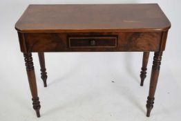 Victorian mahogany side table with single frieze drawer raised on turned legs, 99cm wide