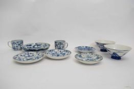 Group of Chinese and European porcelains including small dish with dragon chasing the flaming pearl,