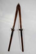 Pair of vintage wooden skis made by Luck