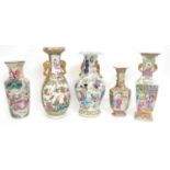 Group of late 19th century Cantonese porcelain, all with typical polychrome designs, including a