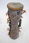Tribal/ethnographica interest - Papua New Guinea carved wooden drum with stretched hide and single