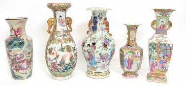 Group of late 19th century Cantonese porcelain, all with typical polychrome designs, including a