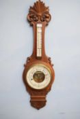 G Shaw, Bedford, late 19th century oak cased aneroid barometer and thermometer combination, the case