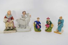 Group of Staffordshire figures including two in chinoiserie style, further Worcester porcelain