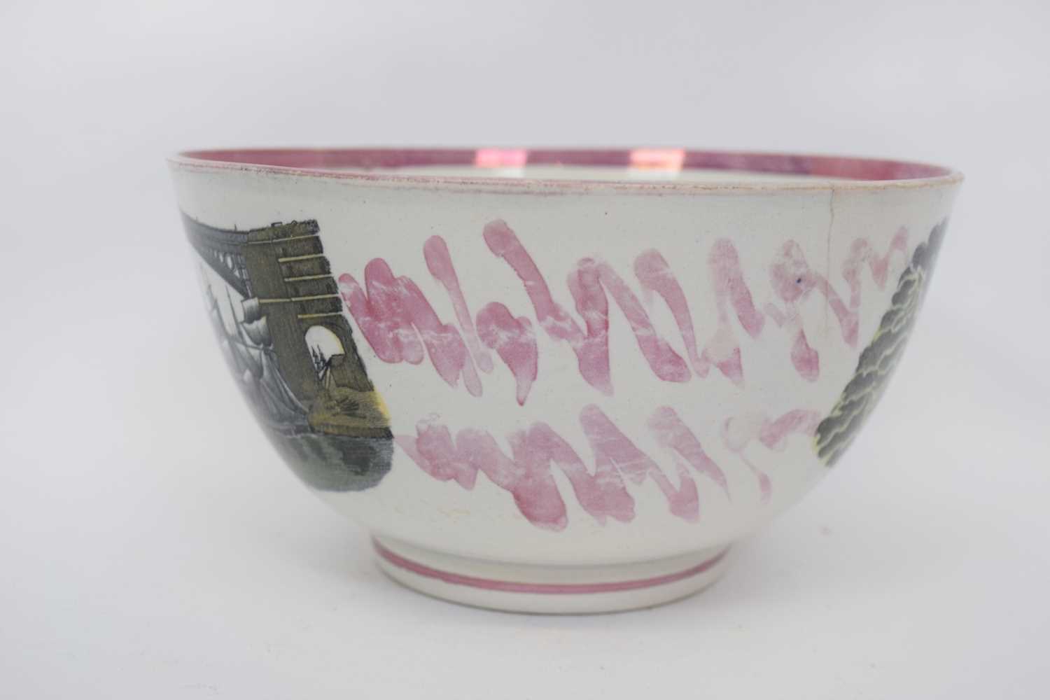 Sunderland lustre bowl with a view of Sunderland Bridge and the Agamemnon in a storm verso, 19cm - Image 3 of 5