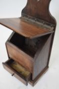 Unusual 19th century mahogany salt or storage box with wall mounting, flip lid with leather hinge