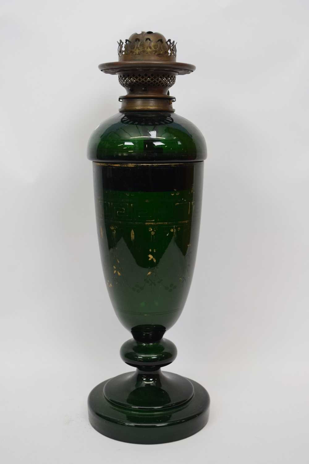 Oil lamp with glass reservoir with Grecian style design (rubbed)