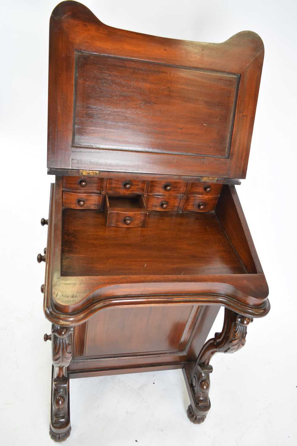 Mahogany Davenport desk, the top section with a lift up storage compartment over a sloped writing - Image 2 of 3
