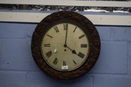 19th century wall clock with circular enamelled dial with Roman numerals to a single fusee