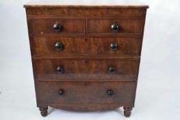 Victorian mahogany chest of two short over three long drawers with ebonised turned wooden handles,