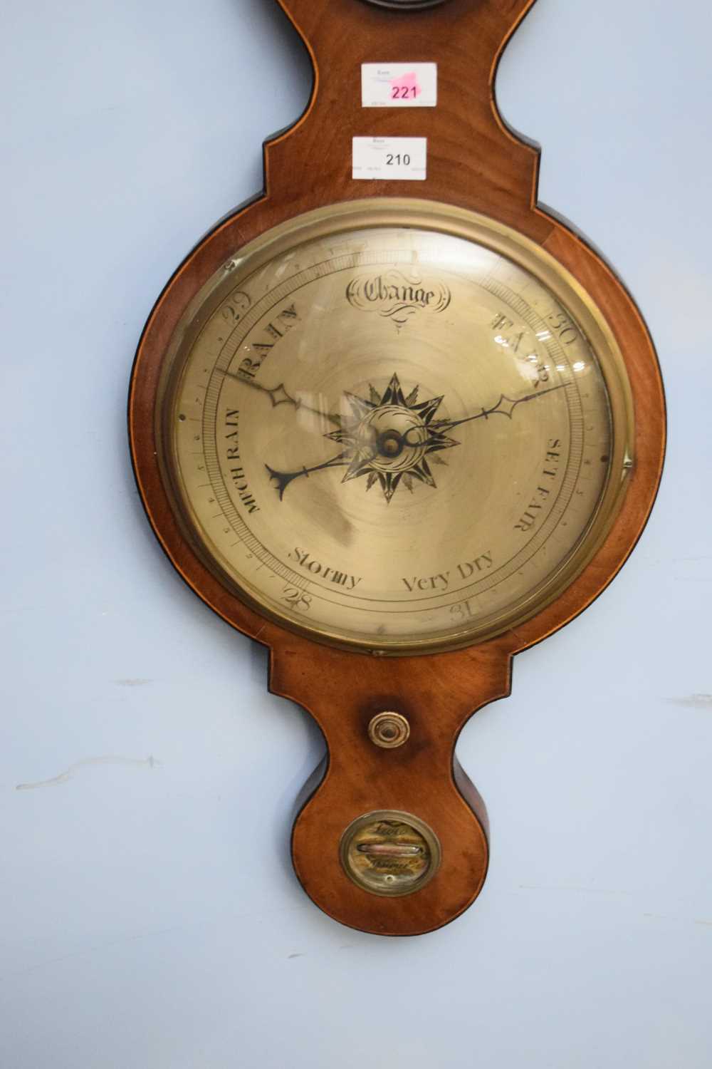 19th century mahogany cased barometer with broken arch pediment over a body with damp/dry meter, - Image 3 of 3