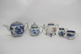Group of 18th and 19th century Chinese porcelains including three tea pots, small sparrowbeak jug
