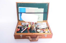 Case containing various fly fishing tying supplies plus various instruction leaflets etc, case