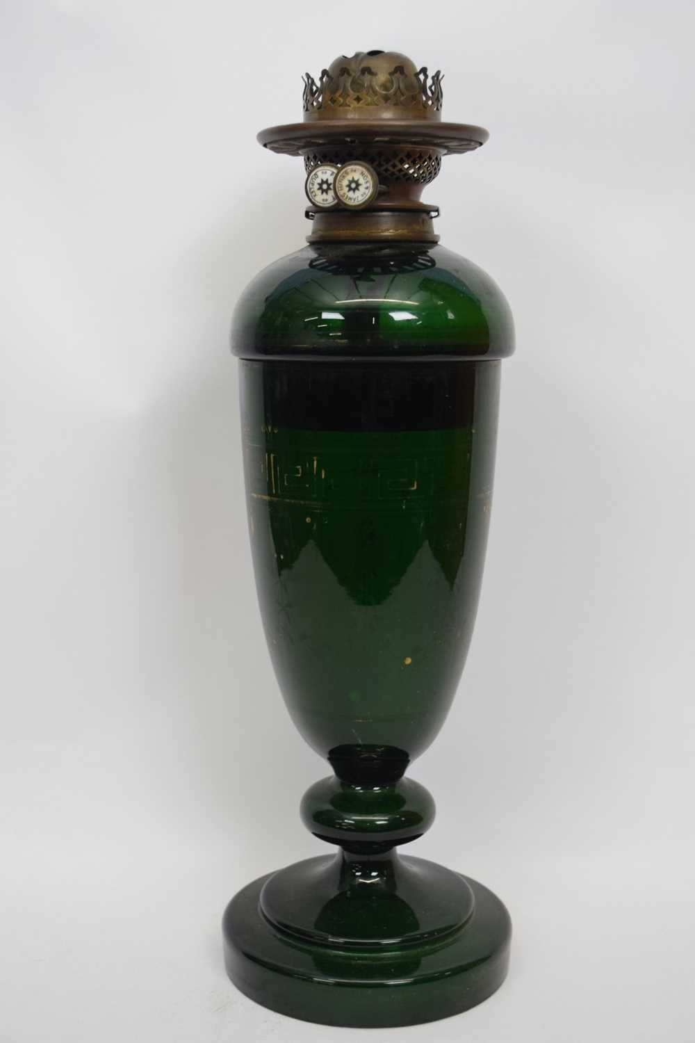 Oil lamp with glass reservoir with Grecian style design (rubbed) - Image 3 of 3