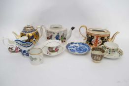 Group of English porcelain wares, 18th and 19th century, including a Newhall character tea pot,