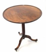 19th century wine table with circular tray formed top raised on a twisted column and tripod base,