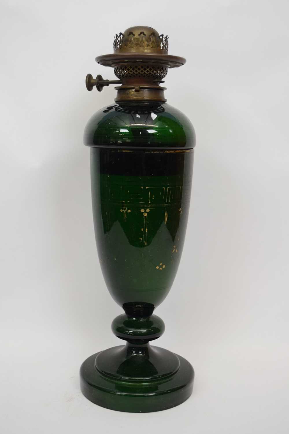 Oil lamp with glass reservoir with Grecian style design (rubbed) - Image 2 of 3