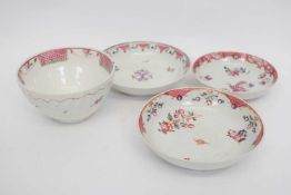 Group of Newhall decorated wares comprising slop bowl and two saucers and a further Chinese