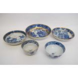 Group of Chinese 18th century porcelains with typical blue and white designs and gilded