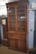 Victorian mahogany secretaire bookcase cabinet, moulded cornice over two glazed doors opening to a