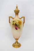 Royal Worcester vase painted with roses, signed Austin, with cover (some restoration)