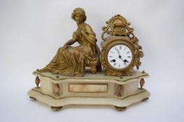 Late 19th century Continental gilt metal and marble mantel clock with figural mount, the white