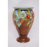 Crown Devon Cherry Tree baluster vase with cherry decoration, scrip mark below, 27cm