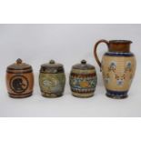 Group of Doulton wares including a tobacco jar with Art Nouveau design, further tobacco jar with