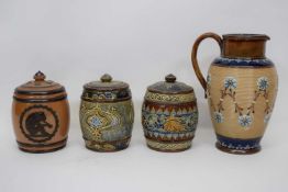 Group of Doulton wares including a tobacco jar with Art Nouveau design, further tobacco jar with
