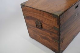 19th century brass bound camphor wood trunk of rectangular form fitted with brass handles, 107cm