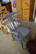 FRENCH GREY PAINTED STICK BACK CARVER CHAIR