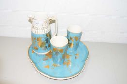 VICTORIAN CERAMIC LEMONADE SET WITH TRAY DECORATED IN GILT FLORAL DETAIL