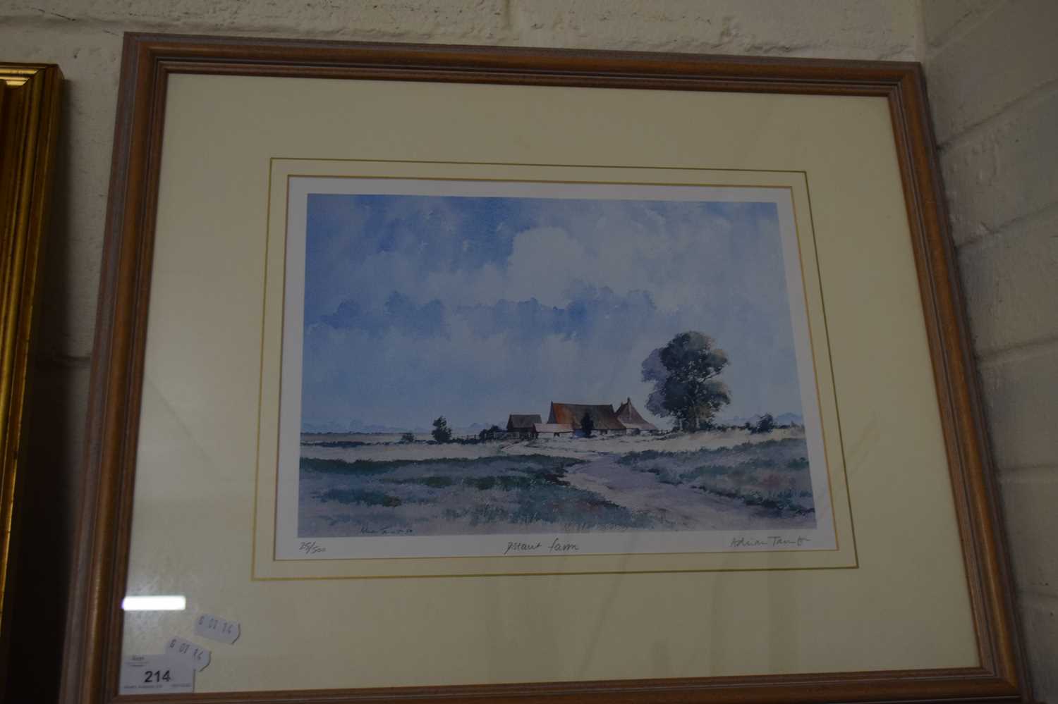 ADRIAN TAUNTON, DISTANT FARM, COLOURED PRINT NO 25/500, SIGNED IN PENCIL, F/G, 56CM WIDE