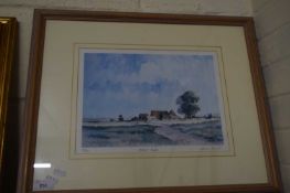 ADRIAN TAUNTON, DISTANT FARM, COLOURED PRINT NO 25/500, SIGNED IN PENCIL, F/G, 56CM WIDE