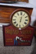 CONTEMPORARY ADVERTISING WALL CLOCK MARKED 'BILLIARD SALOON, LONDON WEST END', FITTED WITH A