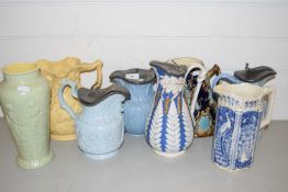 COLLECTION OF VARIOUS VICTORIAN PEWTER LIDDED JUGS, BRETBY VASE AND OTHER ITEMS