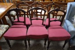 SET OF SIX 19TH CENTURY UPHOLSTERED DINING CHAIRS, HEIGHT APPROX 90CM