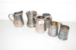 COLLECTION OF SEVEN VARIOUS SILVER PLATED JUGS, TANKARDS AND CHRISTENING MUGS
