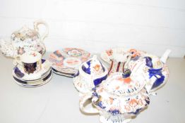 19TH CENTURY TEA WARES, IMARI DECORATED PLATES AND OTHER ITEMS