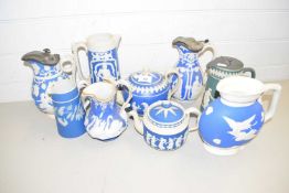 MIXED LOT VARIOUS 19TH CENTURY JUGS AND TEA POTS WITH SPRIGGED DECORATION