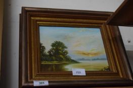 OIL ON CANVAS, LAKESIDE SCENE, SIGNED ? SMITH, APPROX 17 X 22CM, FRAMED