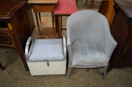 SILVER PAINTED LLOYD LOOM STYLE COMMODE CHAIR AND SIMILAR FLIP-TOP STOOL (2)