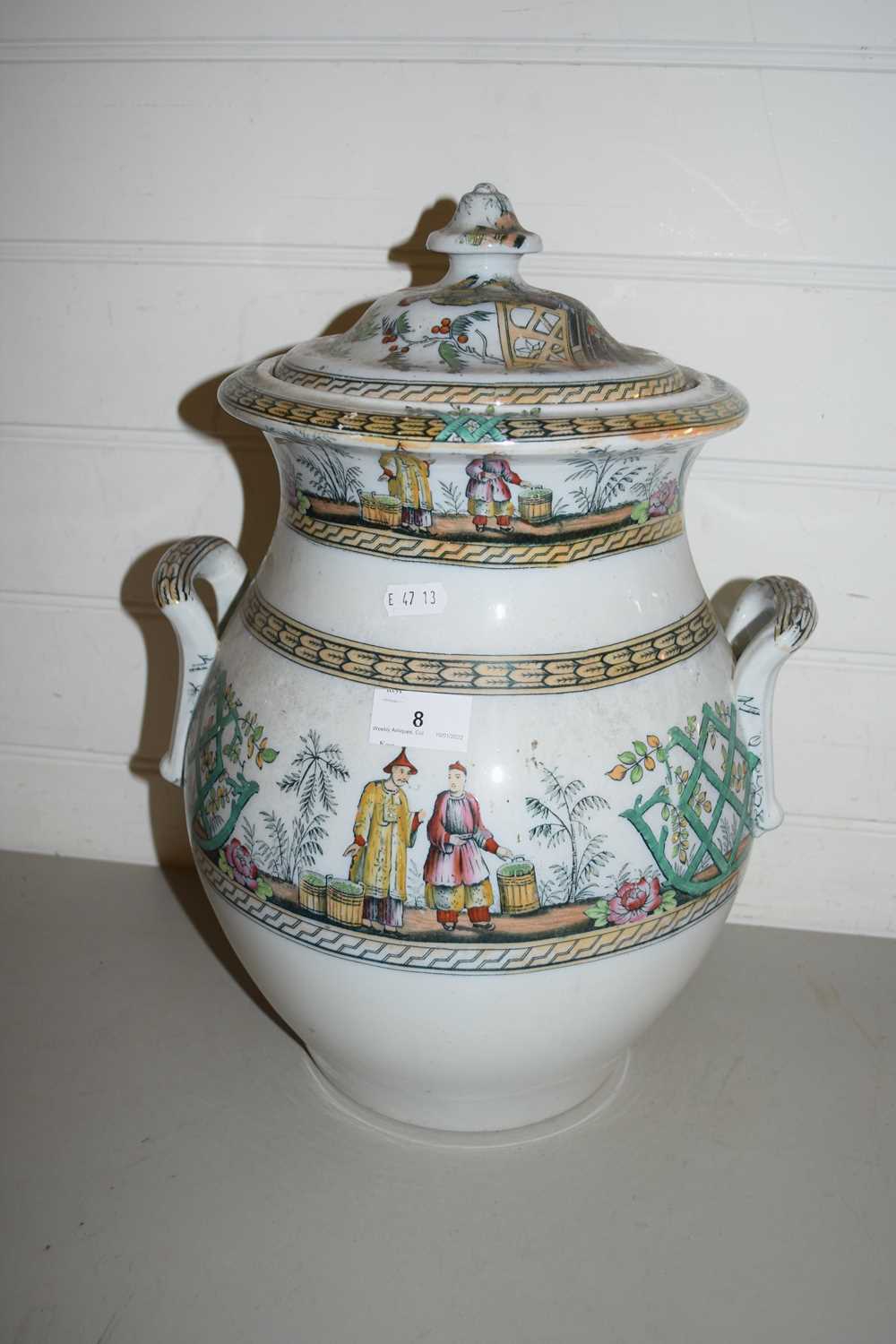 LARGE VICTORIAN PEKIN PATTERN DOUBLE HANDLED STORAGE JAR